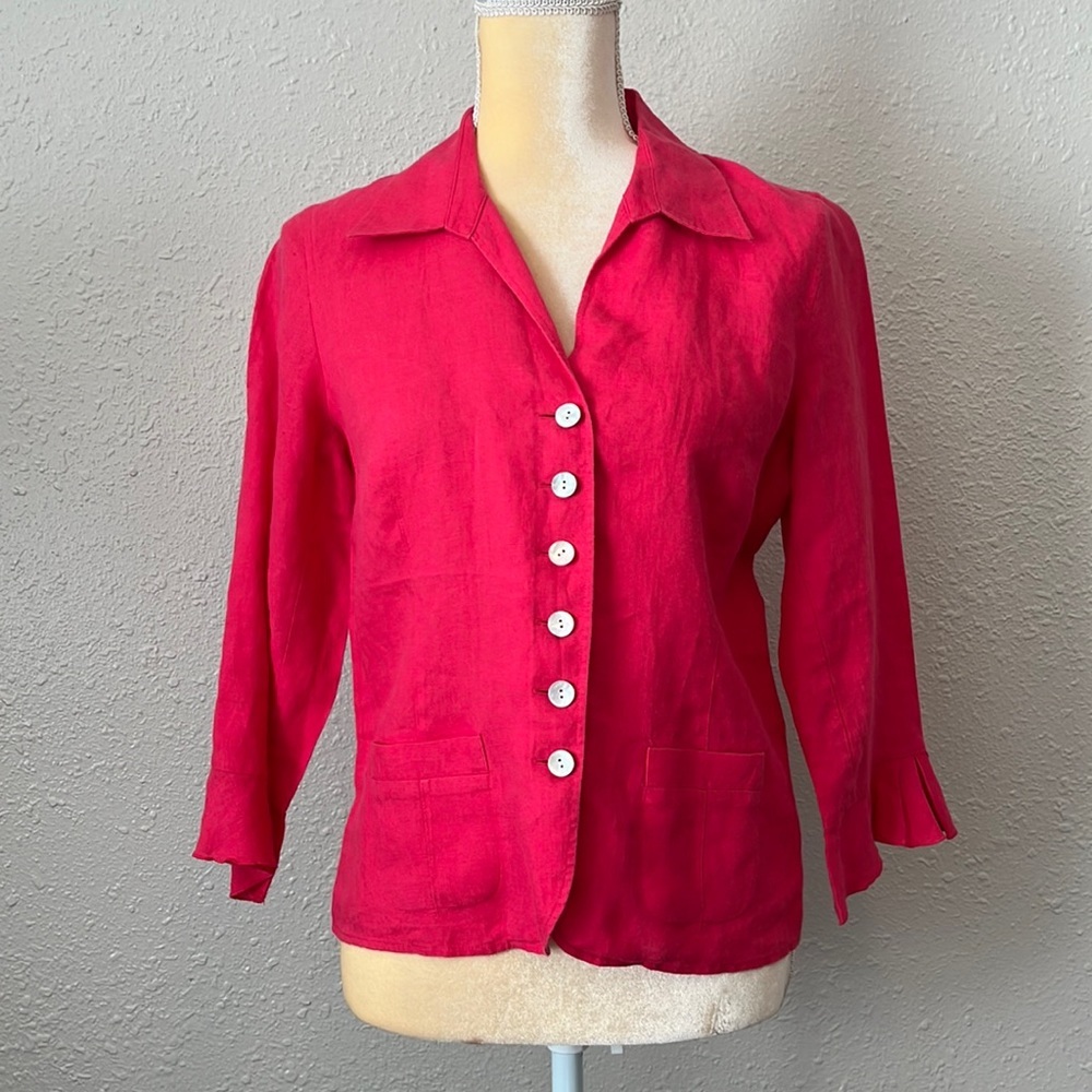 Talbots Hot Pink Button-Down Linen Blouse